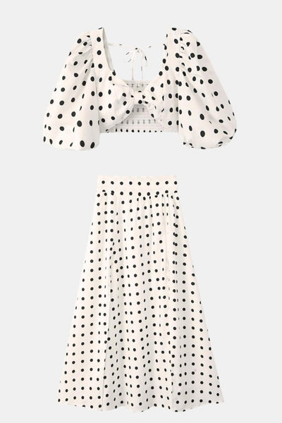Valenca - Polka Dot Puff Sleeve Maxi Cocktail Dress Set