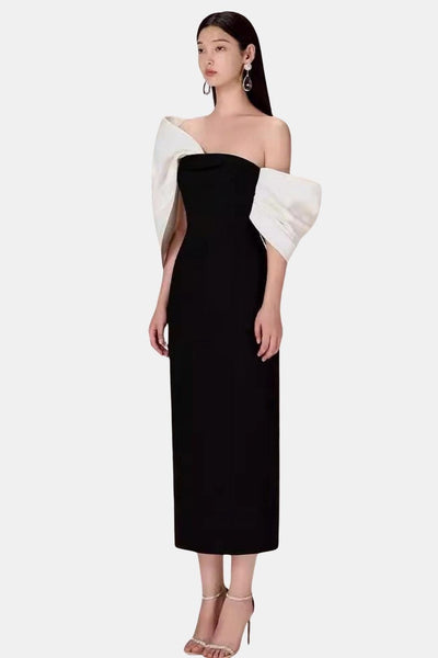 Valessia – Bowknot Contrast Midi Dress