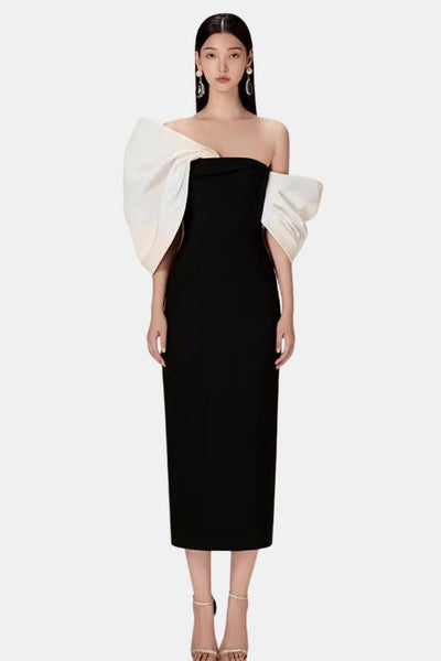 Valessia – Bowknot Contrast Midi Dress