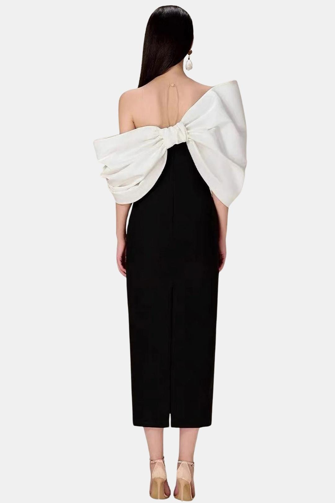 Valessia – Bowknot Contrast Midi Dress