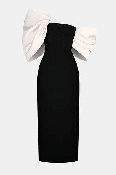 Valessia – Bowknot Contrast Midi Dress