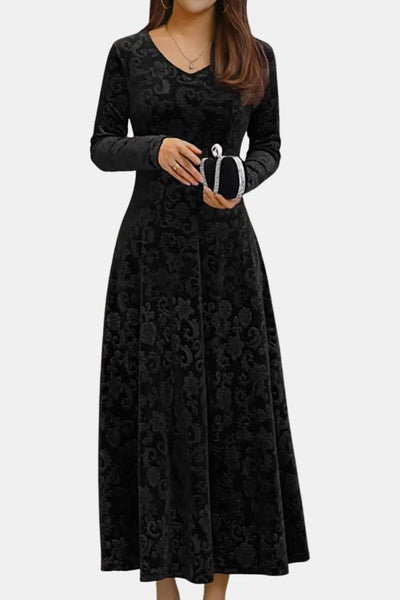 Velmira – Velvet Maxi Dress with Lace Detail