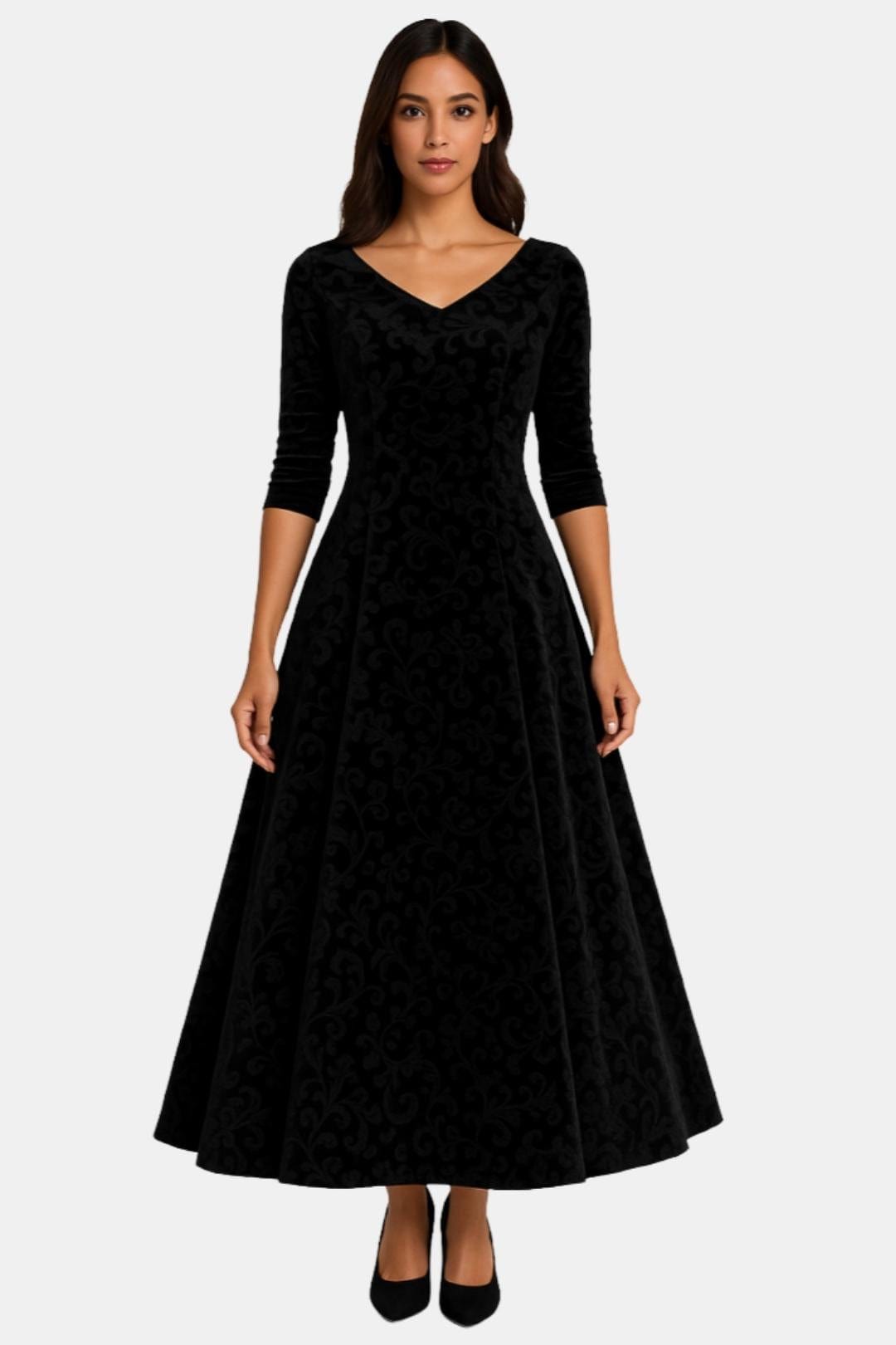 Velmira – Velvet Maxi Dress with Lace Detail
