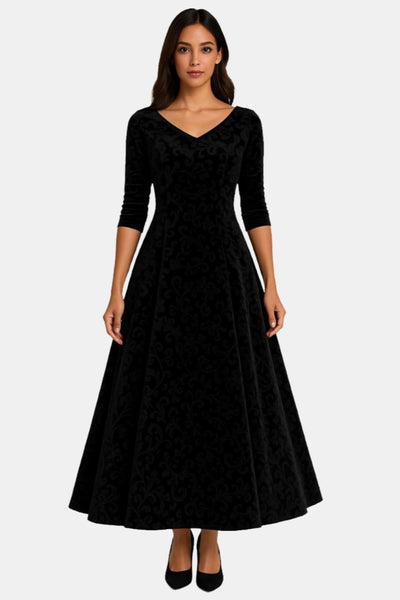 Velmira – Velvet Maxi Dress with Lace Detail