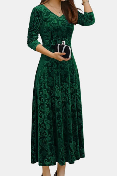Velmira – Velvet Maxi Dress with Lace Detail