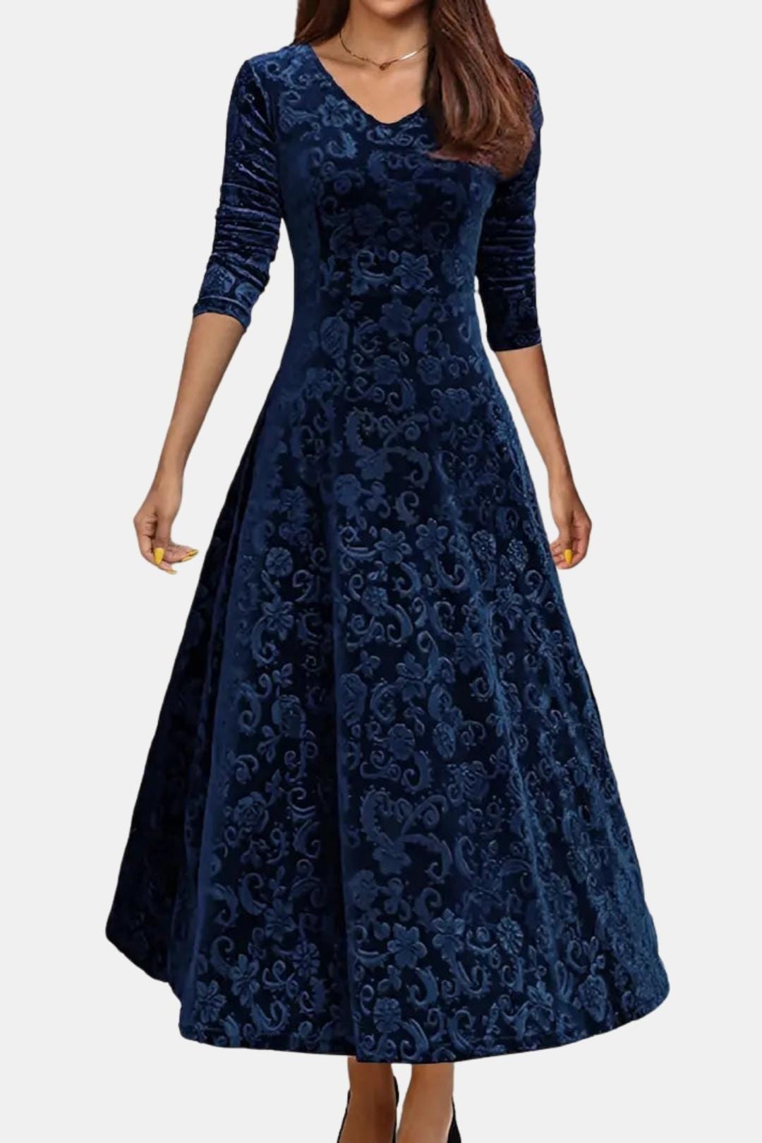 Velmira – Velvet Maxi Dress with Lace Detail
