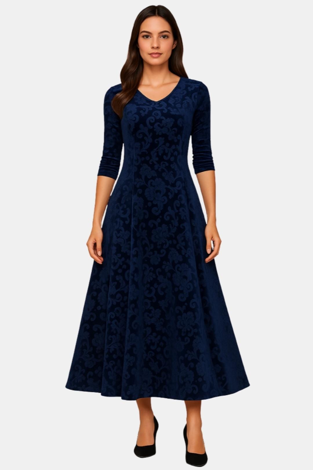 Velmira – Velvet Maxi Dress with Lace Detail
