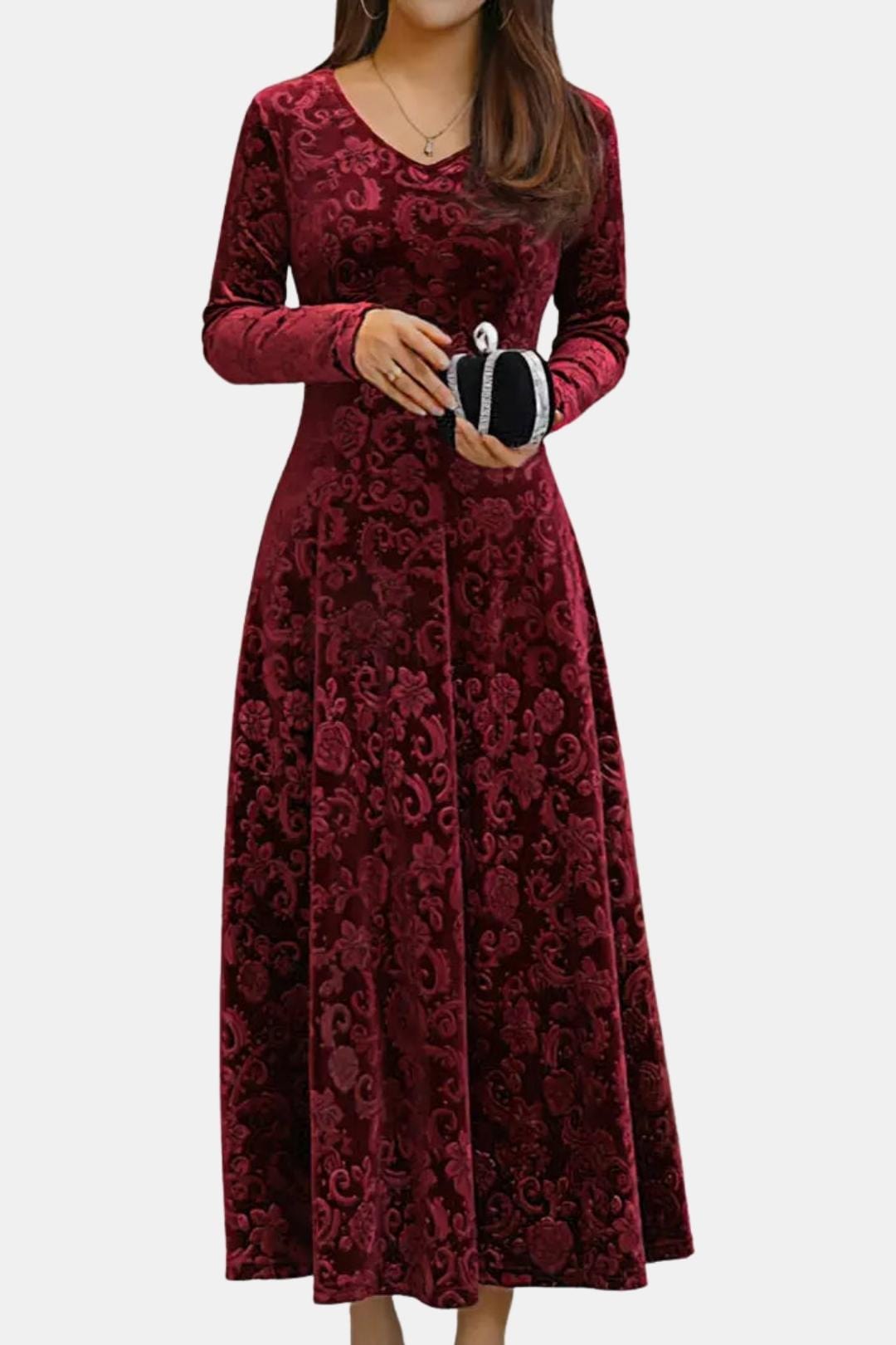Velmira – Velvet Maxi Dress with Lace Detail
