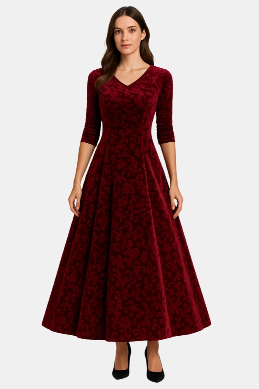 Velmira – Velvet Maxi Dress with Lace Detail