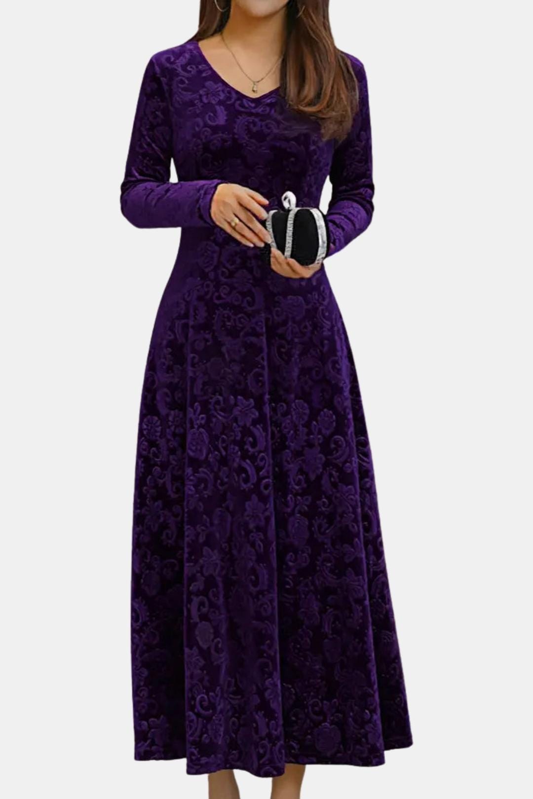 Velmira – Velvet Maxi Dress with Lace Detail