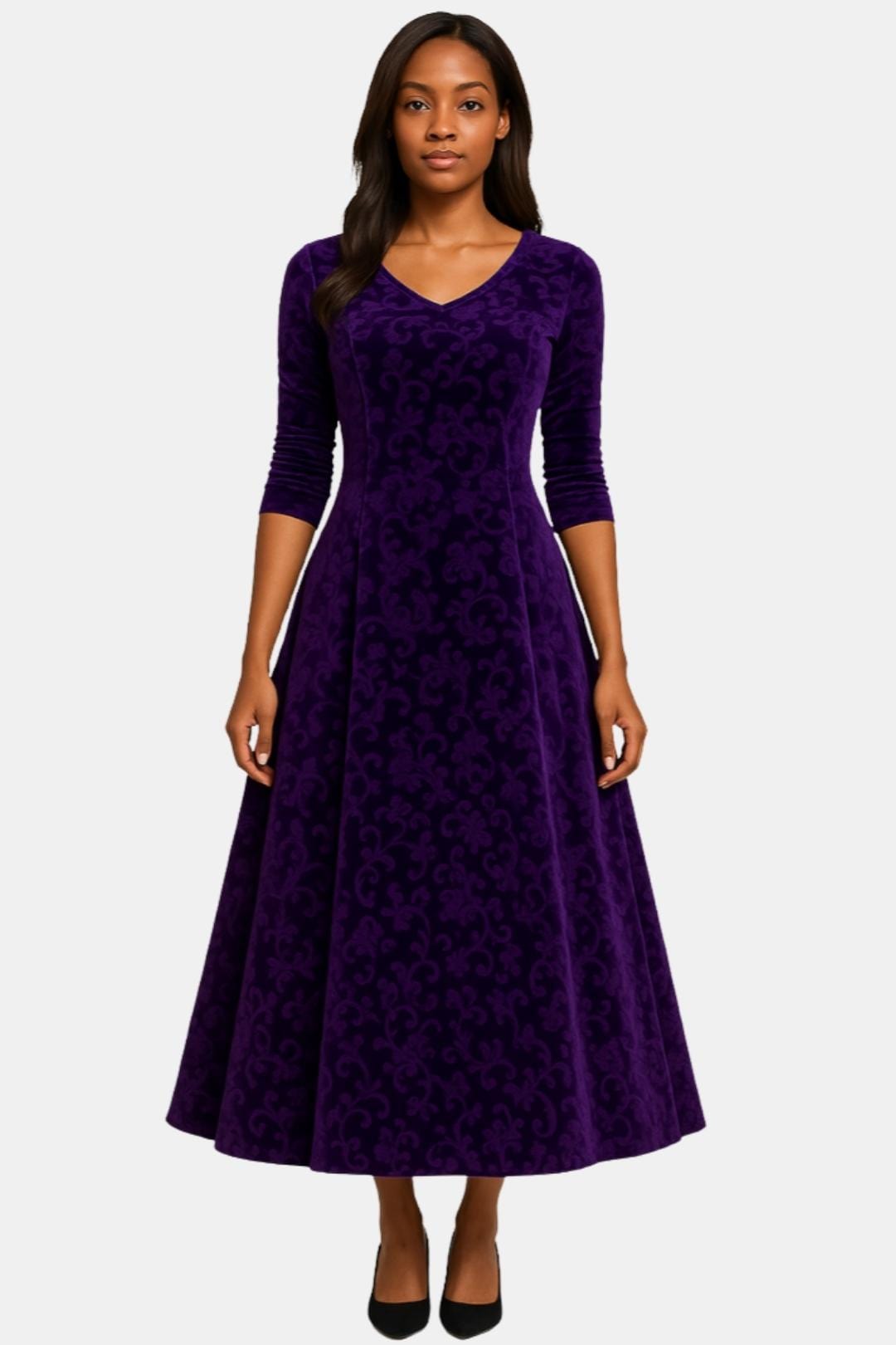 Velmira – Velvet Maxi Dress with Lace Detail