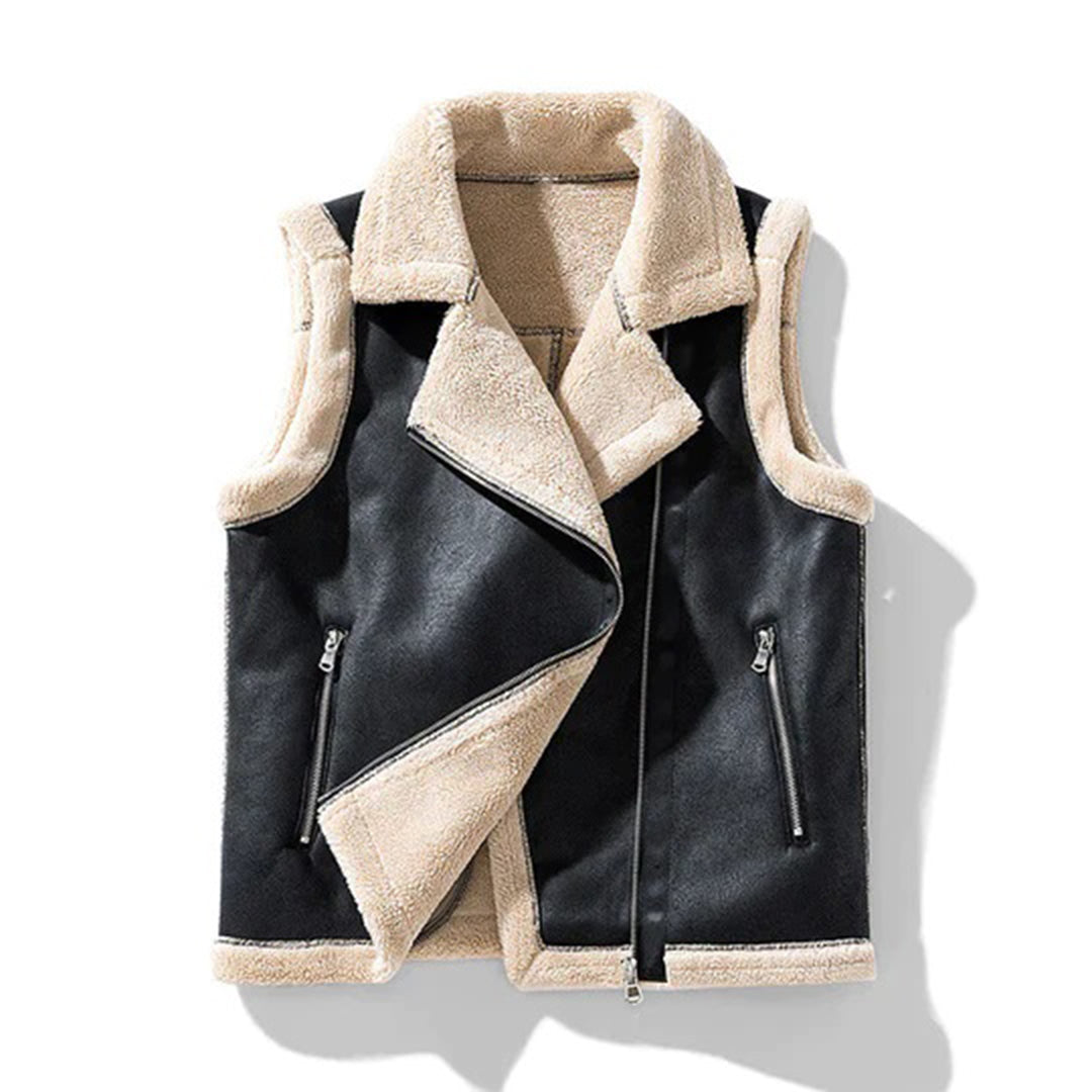 Shearling-Lined Faux Leather Vest | Asymmetrical Zipper | Edgy Winter Layer