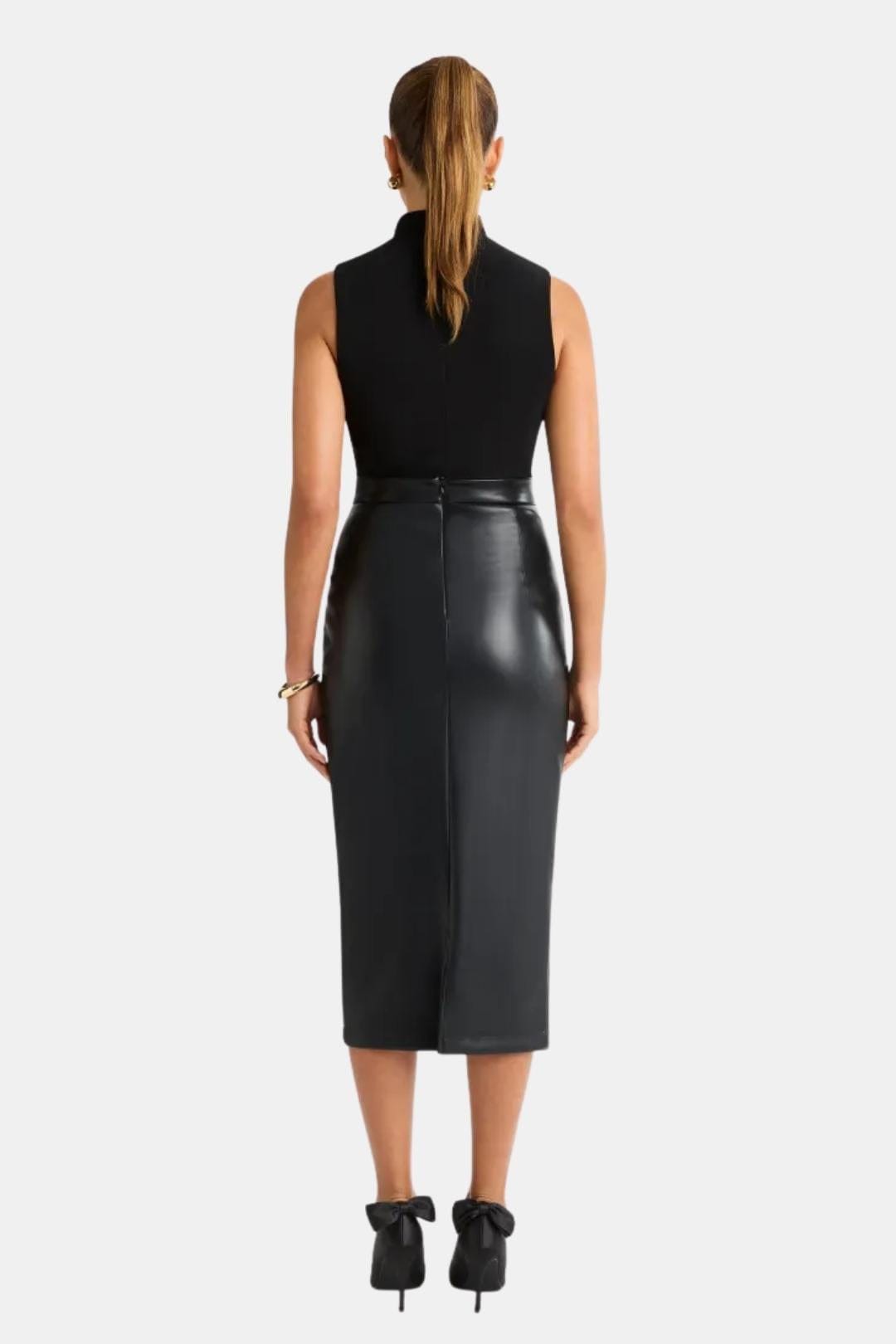 Vera – Pleated Split Faux Leather Midi Skirt