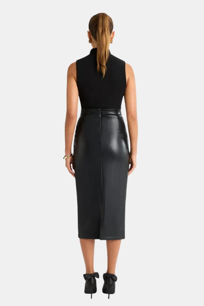 Vera – Pleated Split Faux Leather Midi Skirt