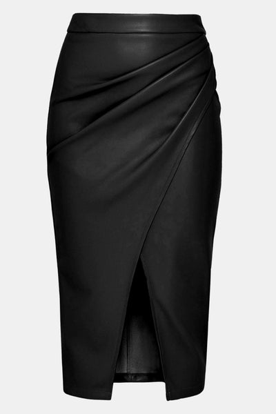 Vera – Pleated Split Faux Leather Midi Skirt