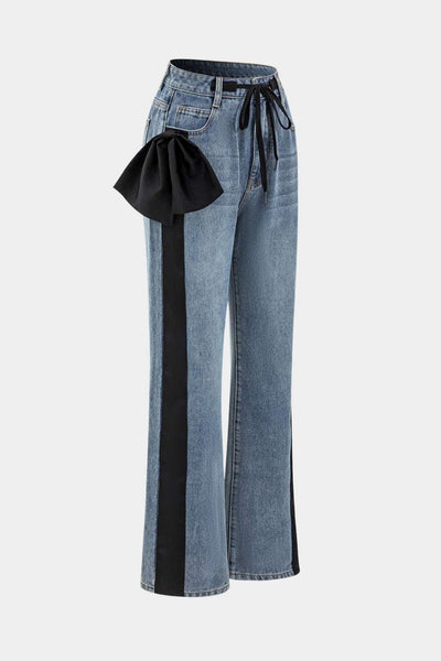 Veronica – Bow Tie Patchwork Pocket Jeans