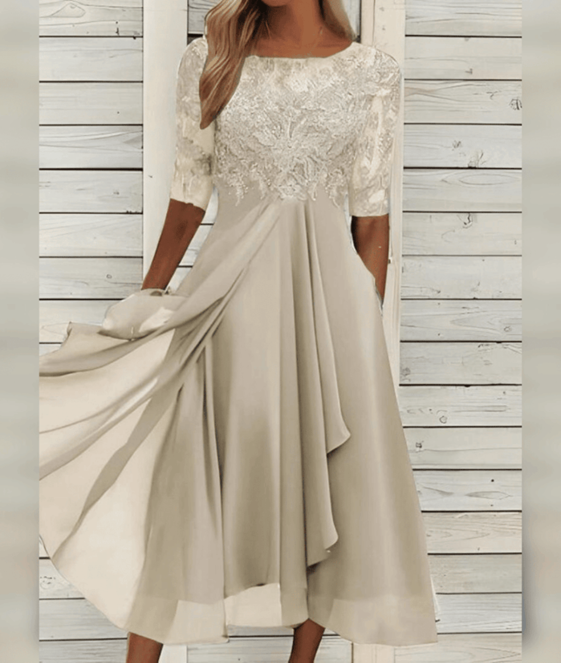 Vinelisse – Elegant Half Sleeve Midi Dress