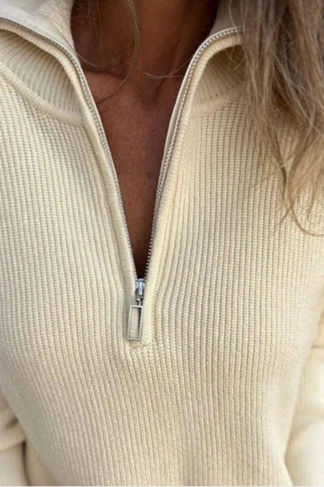 Violet - Zip-Up Long Sleeve Knit Sweater