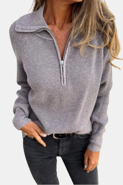 Violet - Zip-Up Long Sleeve Knit Sweater