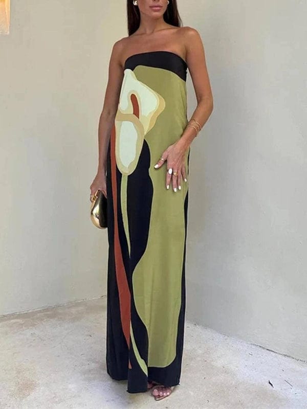 Esma – Strapless Color Block Maxi Dress
