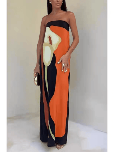 Esma – Strapless Color Block Maxi Dress