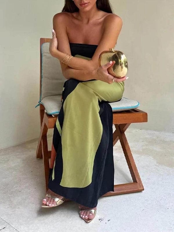 Esma – Strapless Color Block Maxi Dress