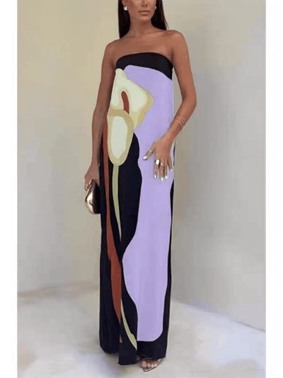 Esma – Strapless Color Block Maxi Dress