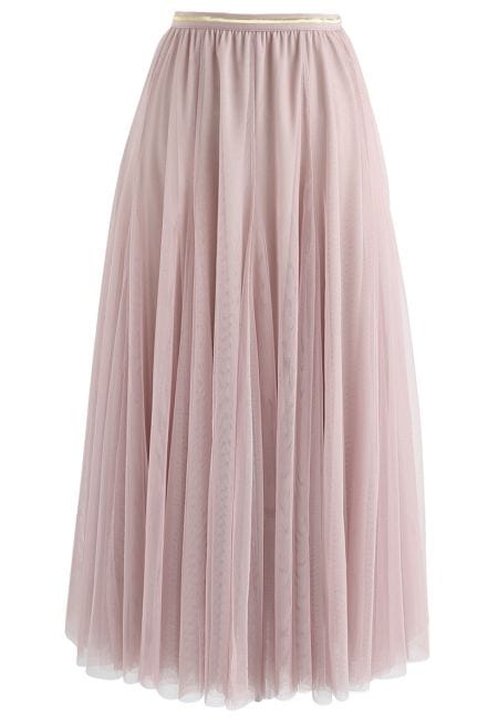 Eirini – Tiered Tulle Maxi Skirt in Pink
