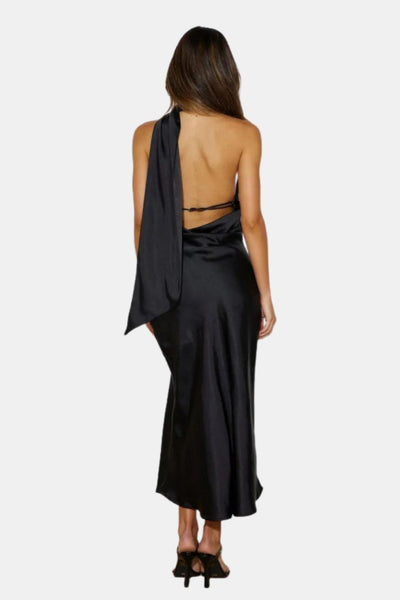Vionna – Satin Halterneck Midi Dress with Cowl Detail