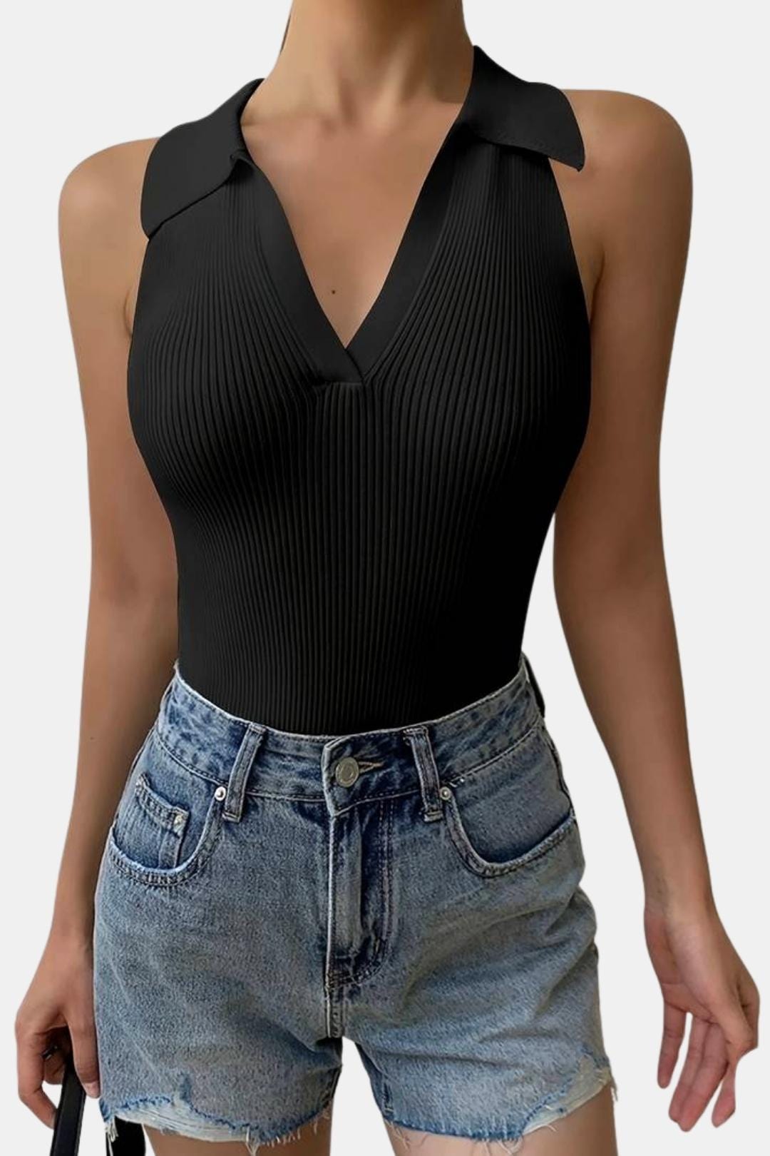 Viviana – Sleeveless V-neck Polo Top