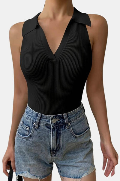 Viviana – Sleeveless V-neck Polo Top