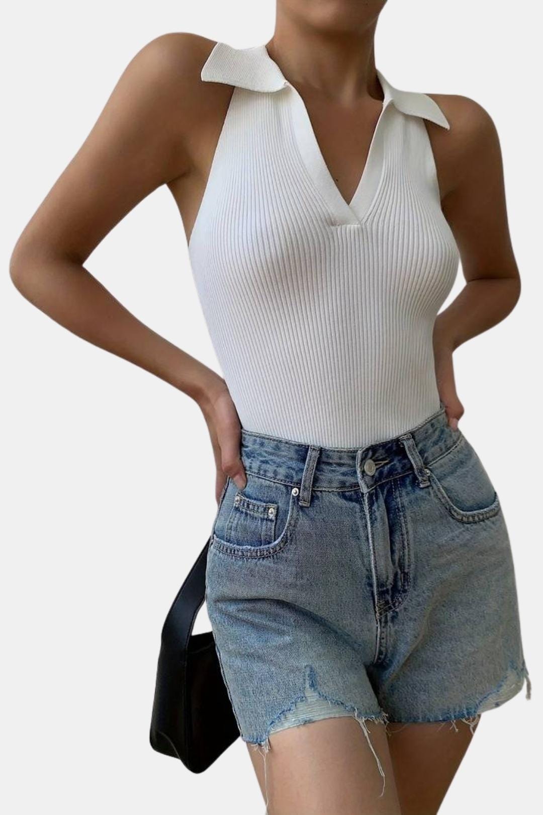 Viviana – Sleeveless V-neck Polo Top