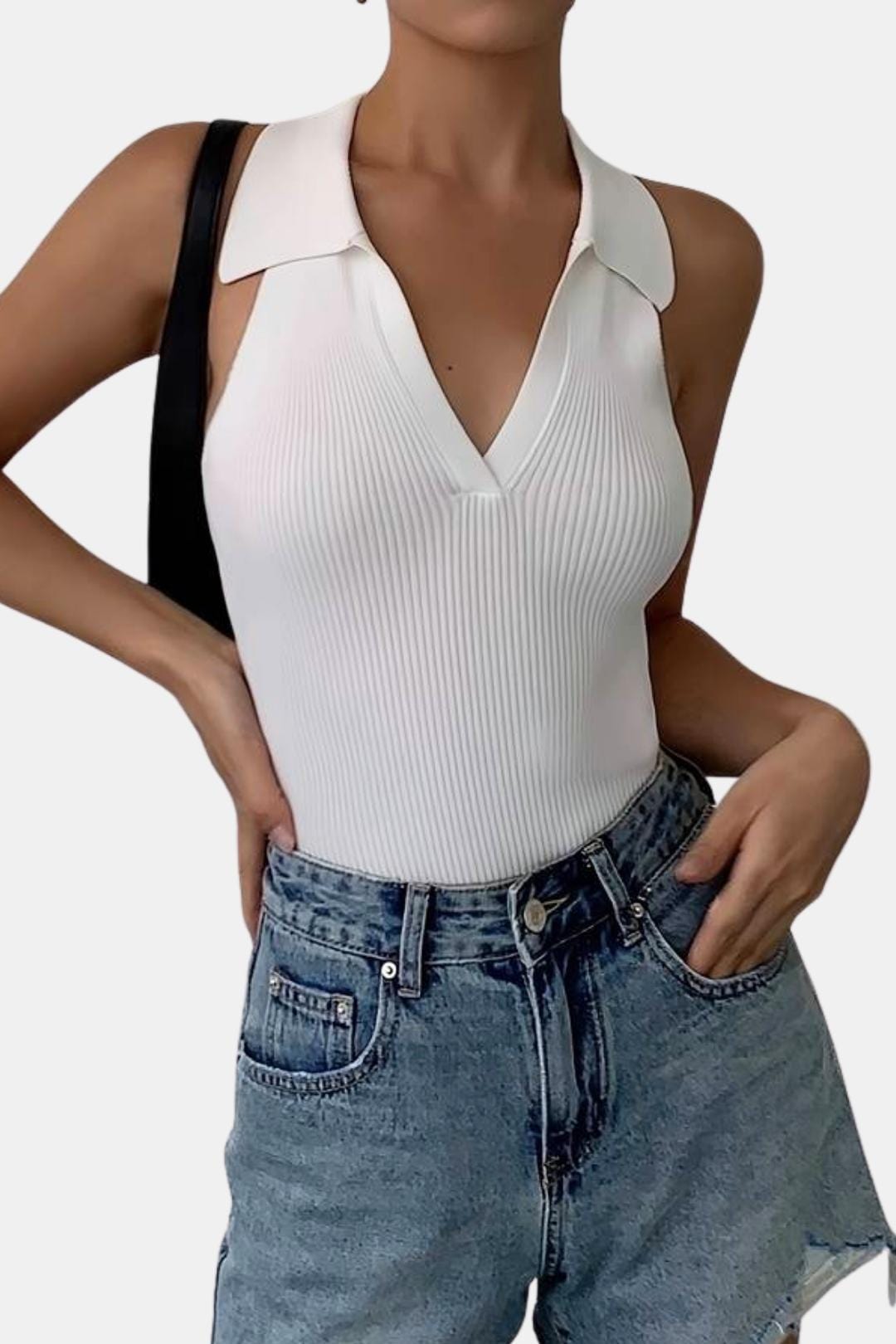 Viviana – Sleeveless V-neck Polo Top