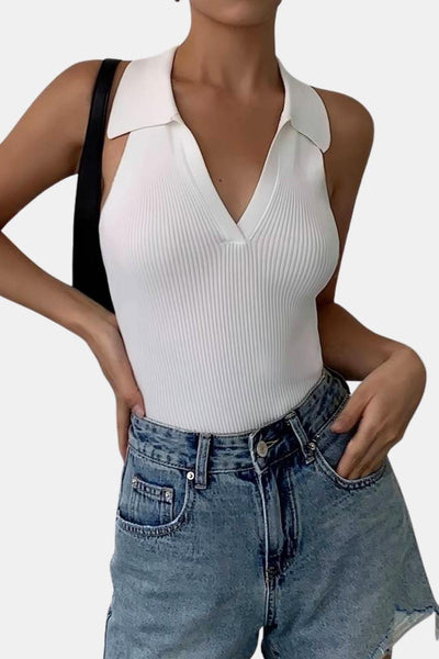 Viviana – Sleeveless V-neck Polo Top