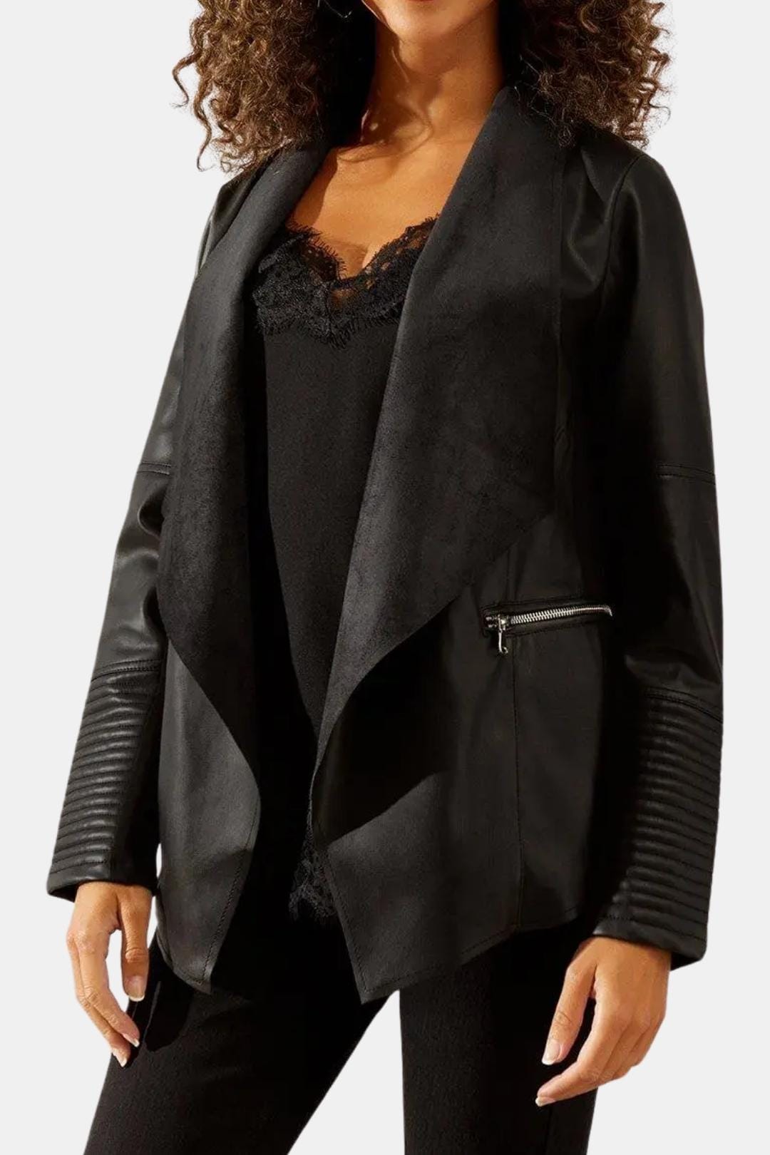 Vivienne – Faux Leather Waterfall Jacket