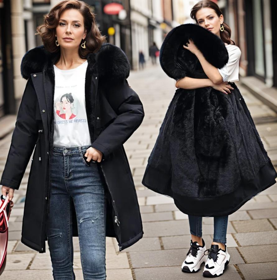 Luxury Faux Fur-Lined Coat | Oversized Fur Collar | Full-Length Design | Winter Statement Piece