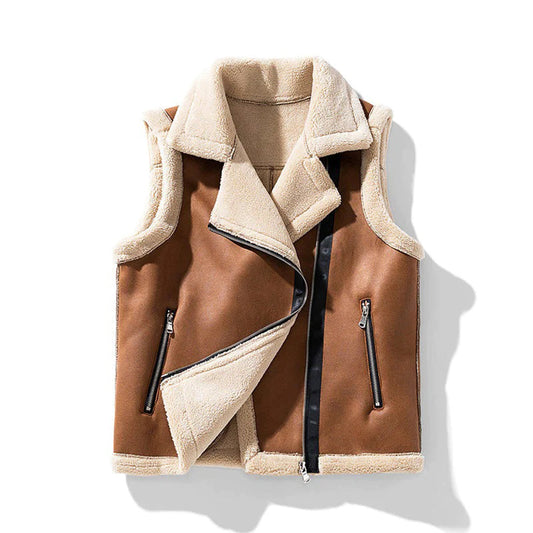 Shearling-Lined Faux Leather Vest | Asymmetrical Zipper | Edgy Winter Layer