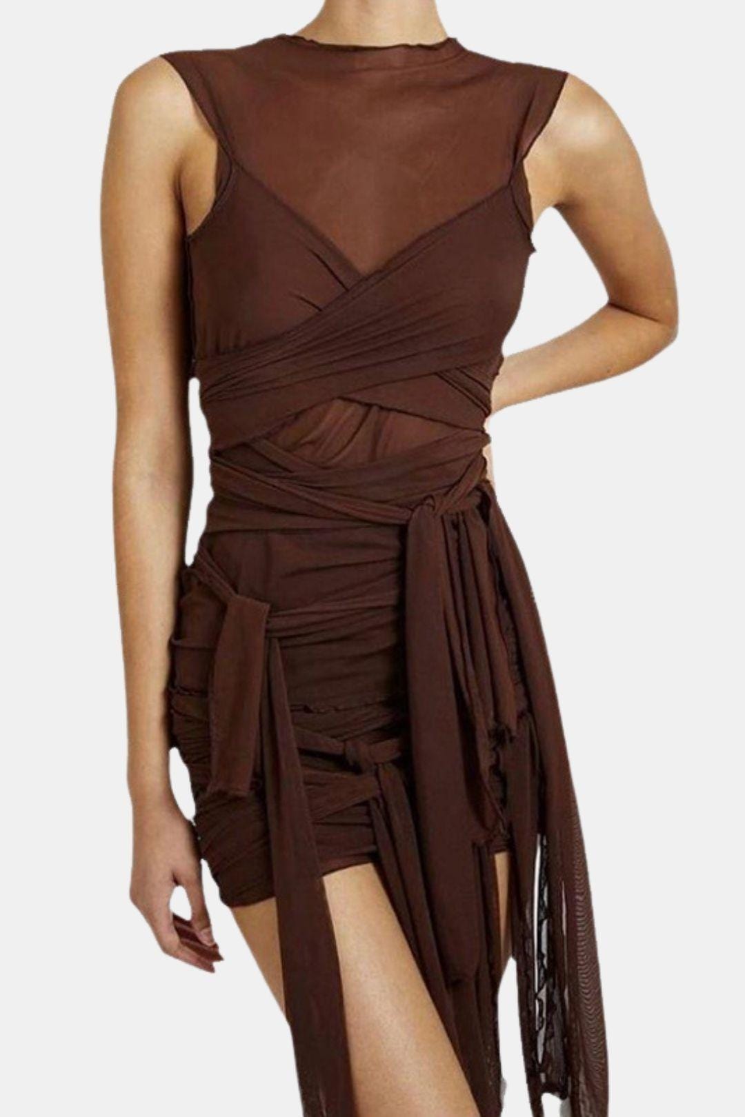 Wella – Sheer Mesh Wrap Mini Dress