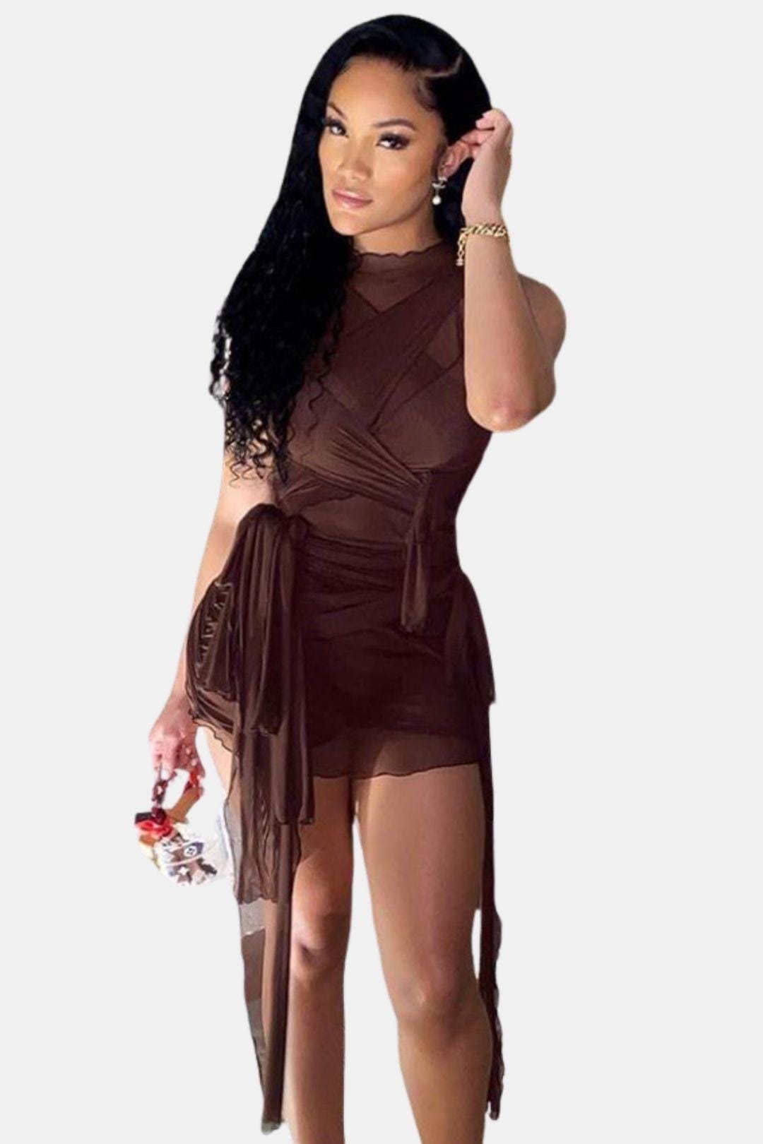 Wella – Sheer Mesh Wrap Mini Dress