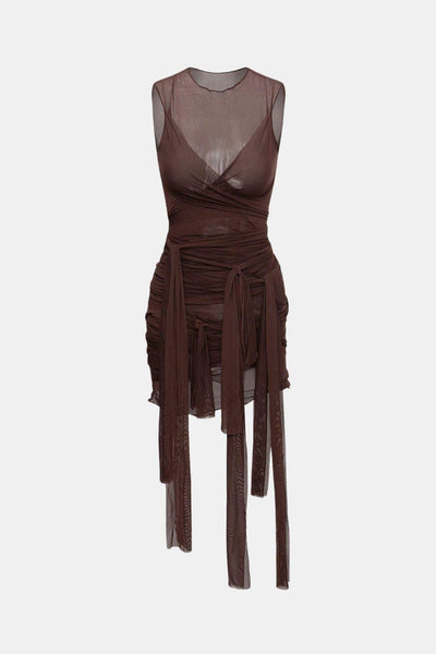 Wella – Sheer Mesh Wrap Mini Dress