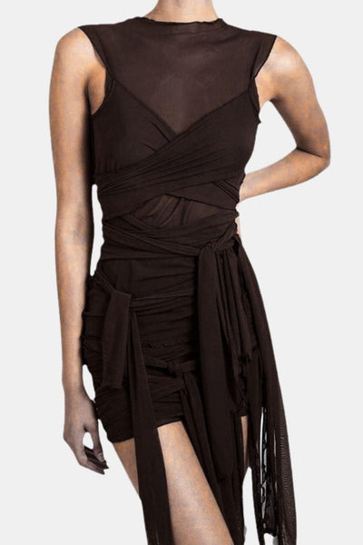 Wella – Sheer Mesh Wrap Mini Dress