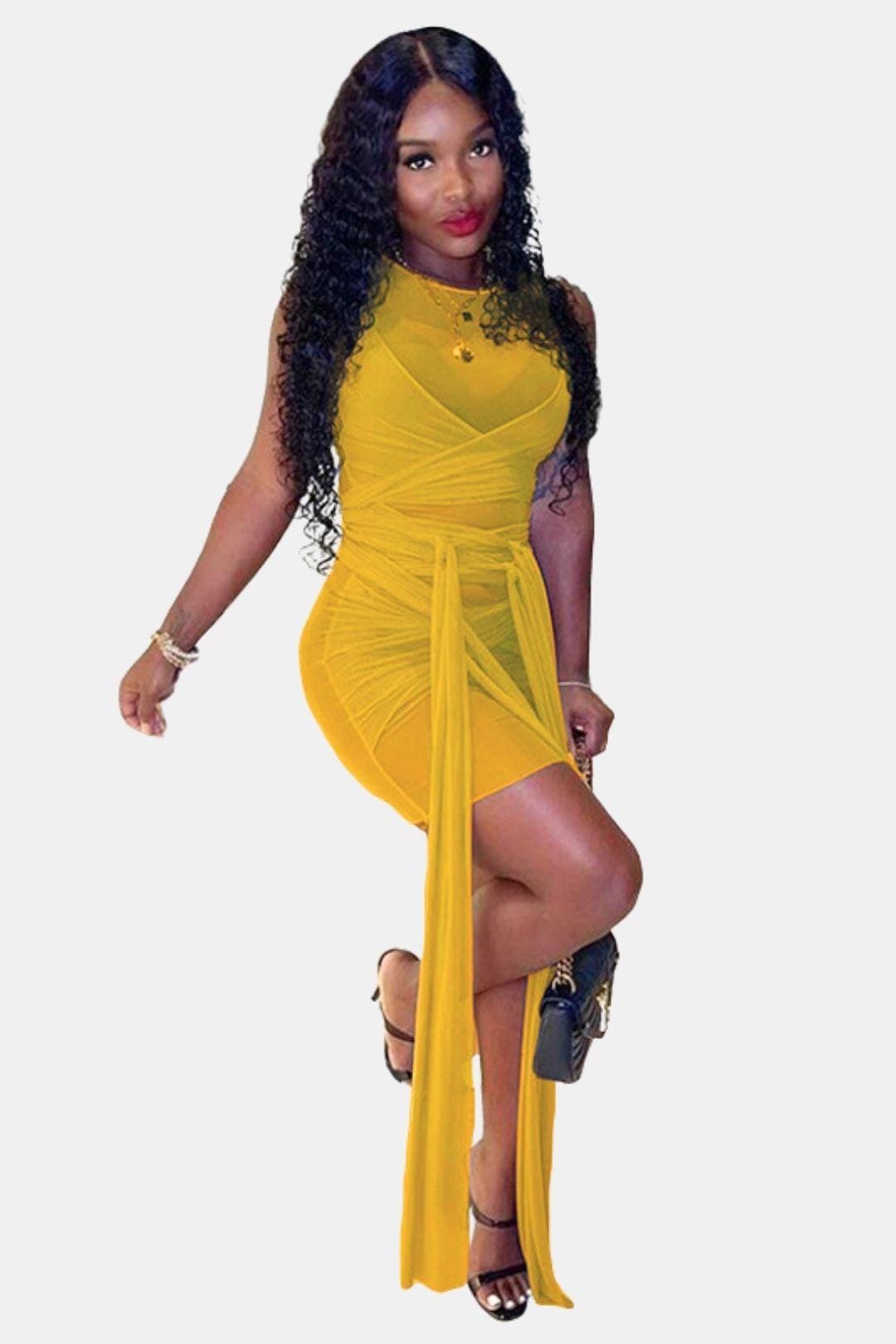 Wella – Sheer Mesh Wrap Mini Dress