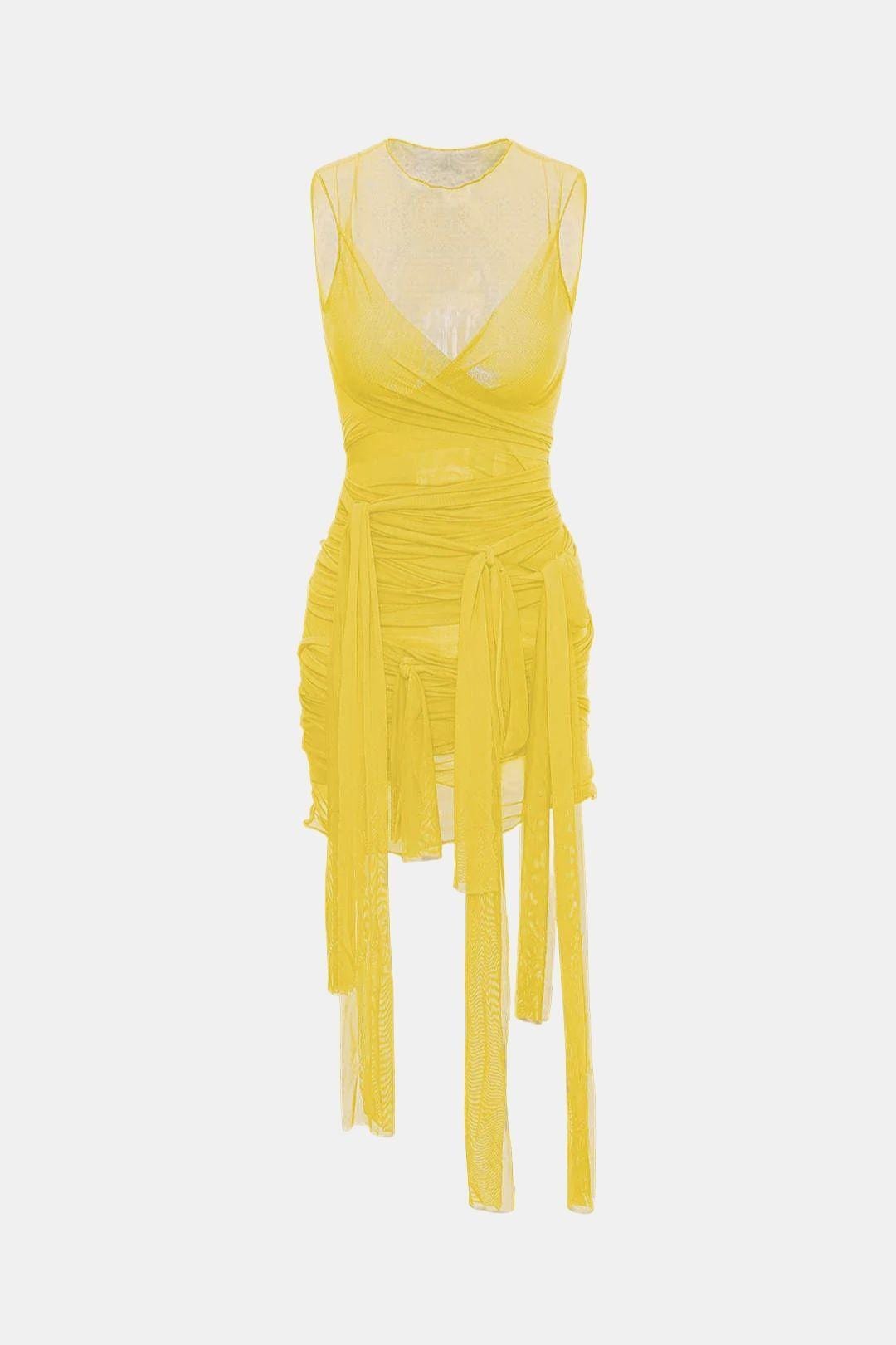 Wella – Sheer Mesh Wrap Mini Dress