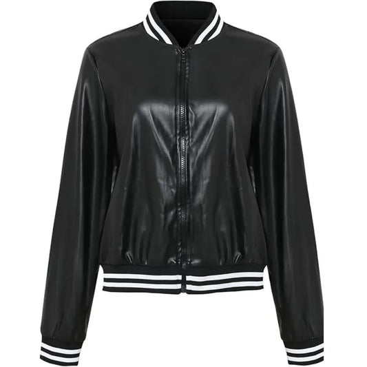 Faux Leather Varsity Jacket | Sporty and Chic | Lightweight Design