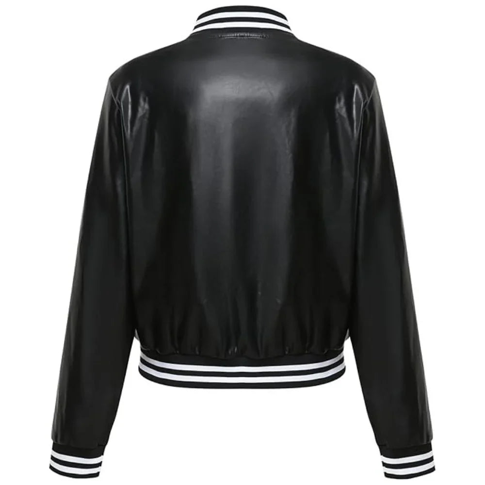 Faux Leather Varsity Jacket | Sporty and Chic | Lightweight Design