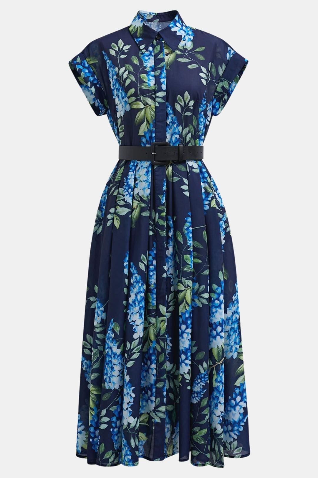 Wisteria – Midi Dress Printed Button Down Belted