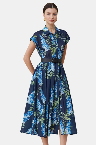 Wisteria – Midi Dress Printed Button Down Belted