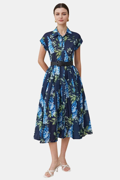 Wisteria – Midi Dress Printed Button Down Belted
