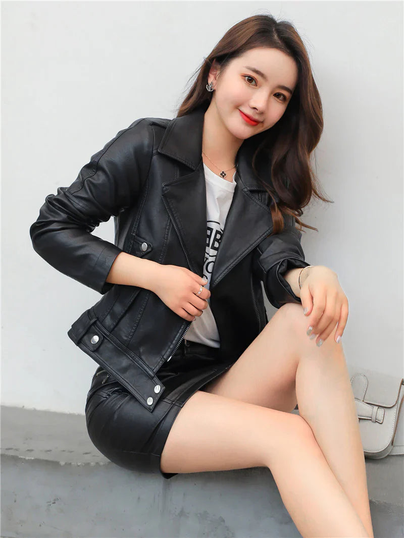 Cropped Faux Leather Biker Jacket | Slim Fit | Chic and Edgy