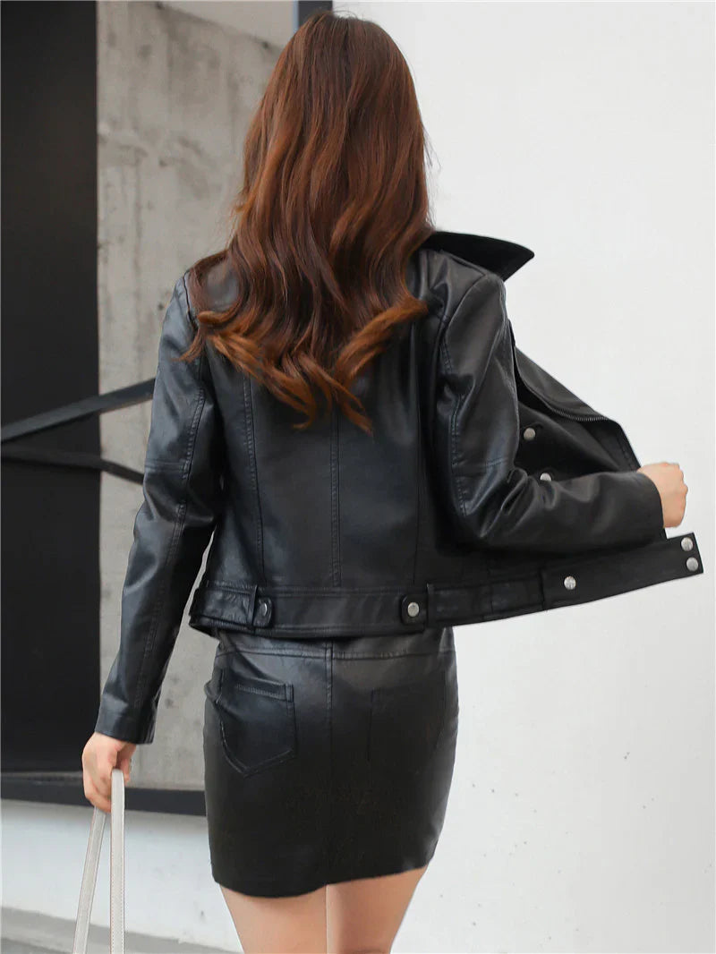 Cropped Faux Leather Biker Jacket | Slim Fit | Chic and Edgy